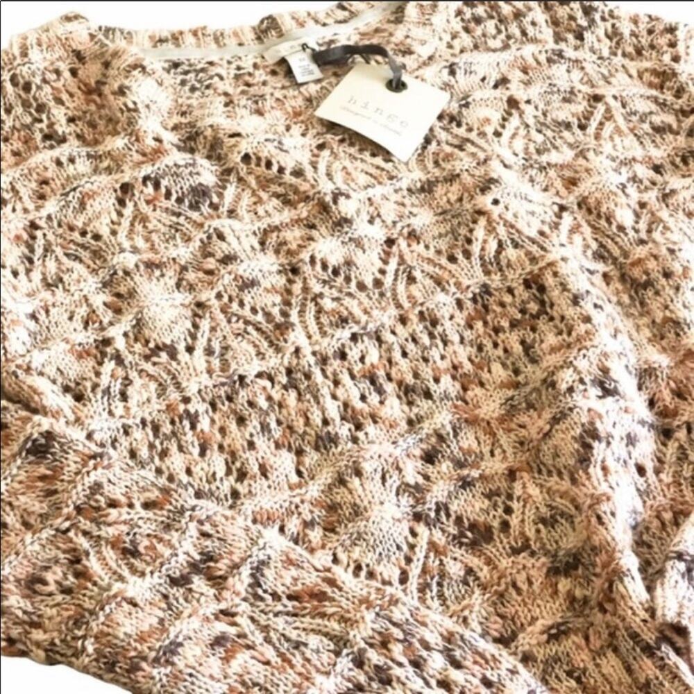 NEW NORDSTROM HINGE Cream Tan Woven Marled Chunky Knit Pullover Sweater XS - Picture 6 of 8